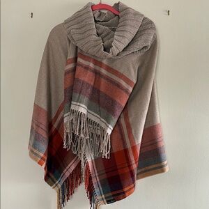 Cozy Plaid Poncho with Cowl Neck
